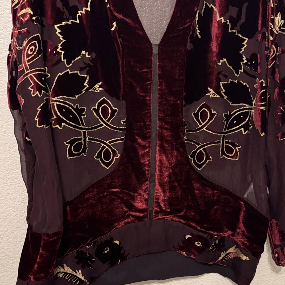 Roberto Cavalli Burgundy Blouse with Sheer Paneling - Picture 9 of 11